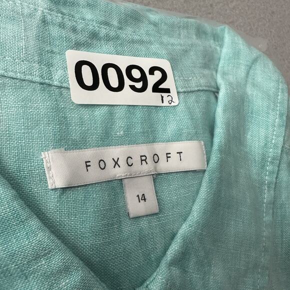 Foxcroft Linen Button Up Shirt Turquoise Preppy Coastal Beach Women’s Size 14 - Picture 10 of 10